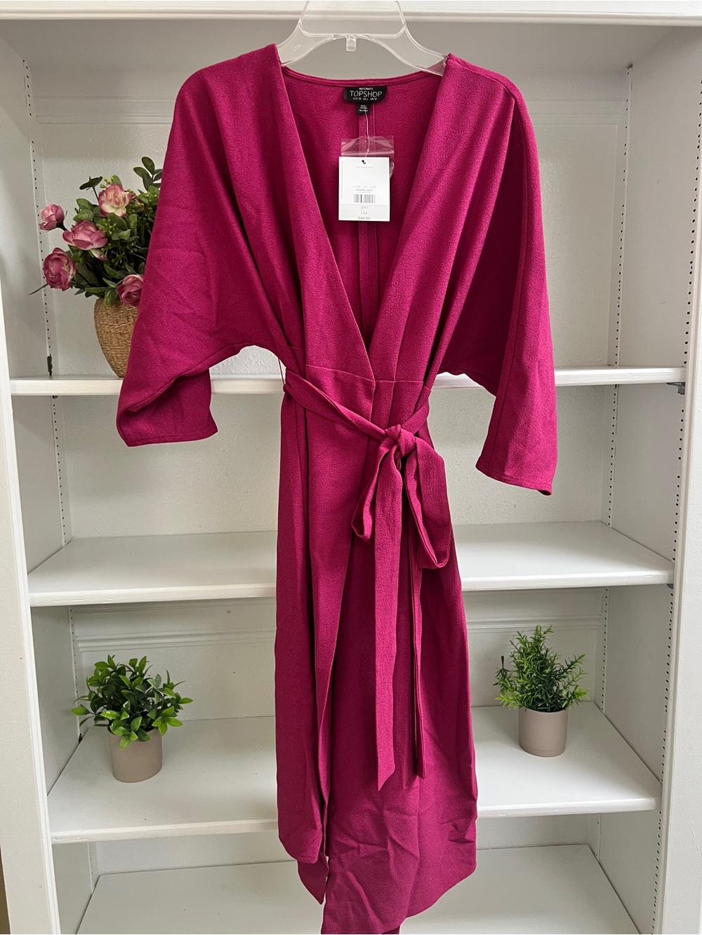 Topshop Fuchsia Belted Wrap Midi Dress